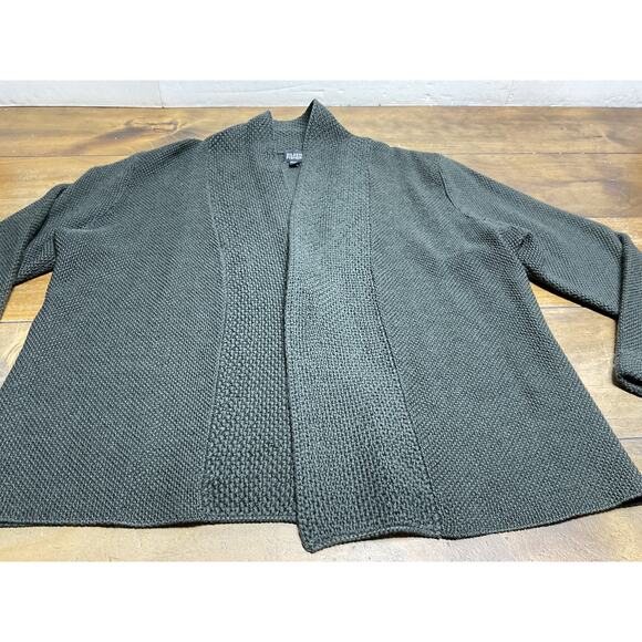 Eileen Fisher Olive Green 100% Merino Wool Open Front Cardigan Italian Yarn L - Picture 5 of 12